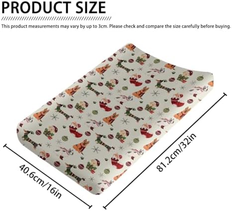 Cute Christmas Dogs Winter Holiday Snowflakes Pattern Baby Changing Pad Cover, Unisex Christmas Nursery Diaper Changing Table Pad Mat Sheet for Boys Girls-16x32