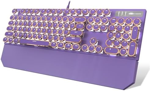 Camiysn Typewriter Style Mechanical Gaming Keyboard, Purple Retro Punk Gaming Keyboard with White Backlit, 104 Keys Blue Switch Wired Cute Keyboards, Round Keycaps for Windows/Mac/PC