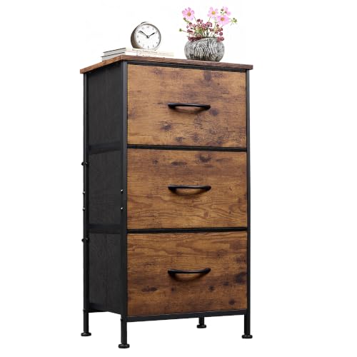 Small Dresser Nightstand for Bedroom, 3 Drawers, Rustic Brown