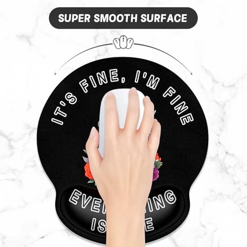 ITNRSIIET Ergonomic Mouse Pad with Wrist Support Wrist Rest Smooth Surface Non-Slip Rubber Base Comfortable Office Supplies Pain Relief, 9.8 x 9.1 inches, Flower Skull
