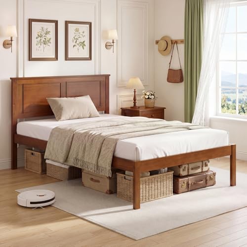 Twin Size Bed Frame with Solid Wood Legs and Wooden Slats