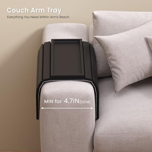 2 Pack Bamboo Folding Sofa Arm Tray with Anti-Slip Pad (Black)