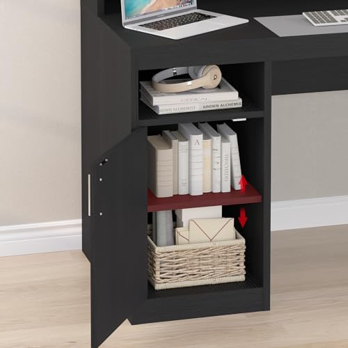 65" Black Computer Desk with 3 Drawers & Printer Shelf for Home Office