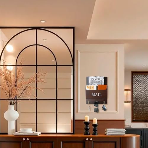 DLQuarts Solid Wood Mail Organizer with Key Holder for Wall, Mail Sorter Wall Mounted, Decorative Wooden Key and Mail Holder with 3 Hooks, Dark Walnut