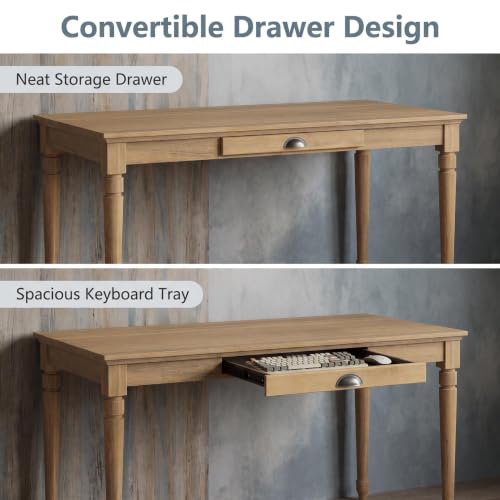 60" Rustic Farmhouse Wood Writing Desk with Storage Drawer
