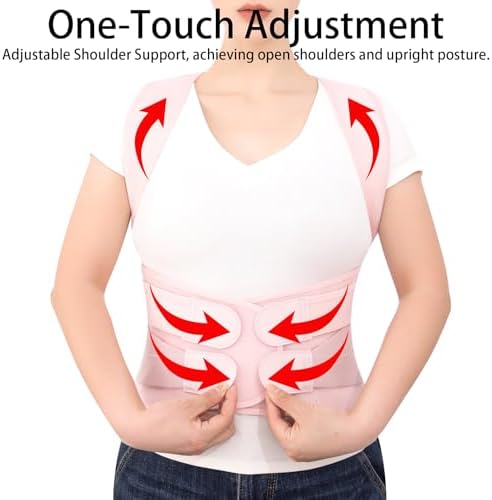 Posture Corrector Back Brace for Women and Men Lightweight Adjustable Comfortable Back Straightener Support Helps Reduce (Pink, X-Large)