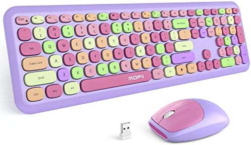 MOFII Wireless Keyboard and Mouse Combo, 2.4G Silent Cordless Slim Full Size Keyboard and Ergonomic Mice Set for Laptop, Desktop, MacBook, PC - Purple Colorful