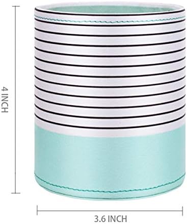 Pen Holder, Pencil Cup Pot Desk Organizer Multi Purpose Use Cute for Adults Kids Luxury Leather Makeup Brush Holder for Home, Office, Classroom, Stripes Mint Green
