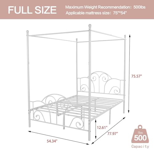 Metal Canopy Bed Frame Full Size with Headboard & Footboard