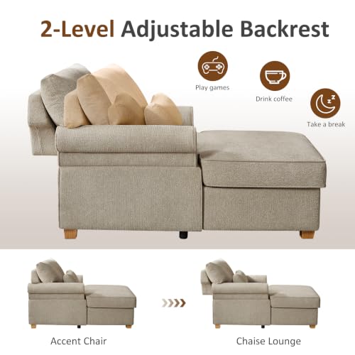 63.39" Oversized Chaise Lounge Chair with Storage, Chenille Camel