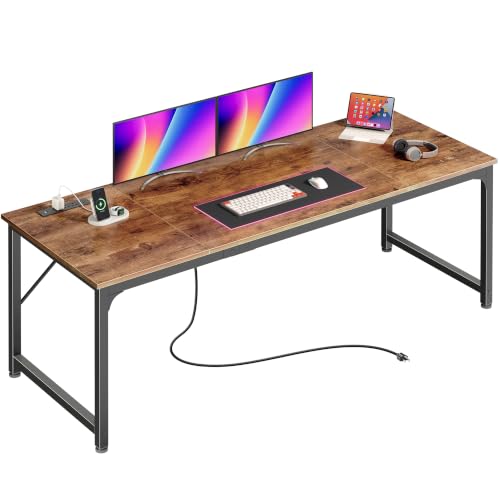 70x24 Inch Computer Desk with Power Outlets & USB-C, Rustic Brown