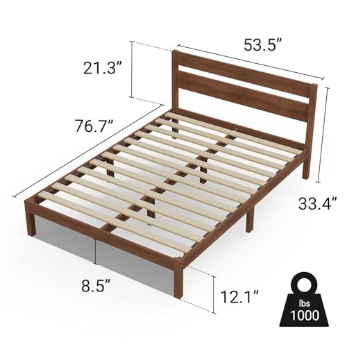 Full Bed Frame with Headboard Classic Wood Platform, Noise Free, Under Bed Storage, No Box Spring Needed, Easy Assembly, Cherry