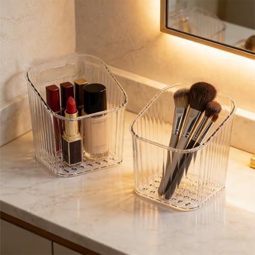 4 Pack Clear Stackable Organizer Bins, Storage Bin, Pantry & Desk Organizer