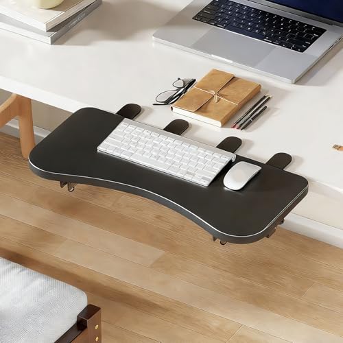 Black,B52*24,Ergonomics Desk Extender Tray, Desktop Extender with 3/4 stand, 30"x9.4" Clamp on Table Mount Arm Wrist Rest Shelf, Small Table Edge Extender Tray, 90° Foldable Computer Arm Rest for Desk