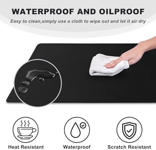 Large Mouse Pad Desk Mat Office Desk Pad with Stitched Edges, Black