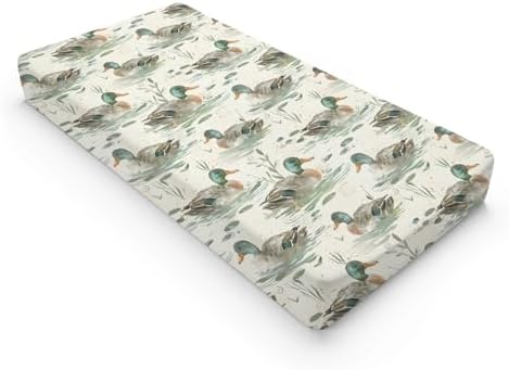 Watercolor Mallard Duck Leaves Baby Changing Pad Cover, Unisex Duck Nursery Diaper Changing Table Pad Mat Sheet for Boys Girls-16x32