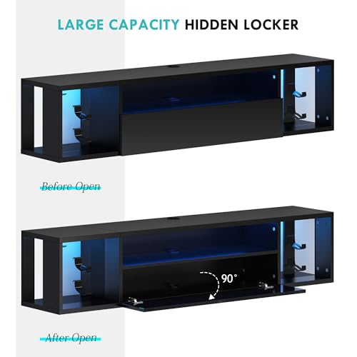 55 Inch Wall Mounted Floating TV Stand with LED Lights & Shelves