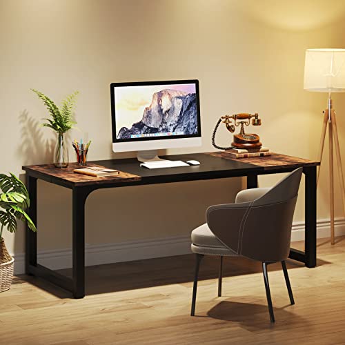 63 Inch Large Executive Computer Office Desk, Brown+Black