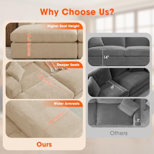 81" Oversized Double Chaise Lounge, Cloud Boneless Sofa Bed, Khaki