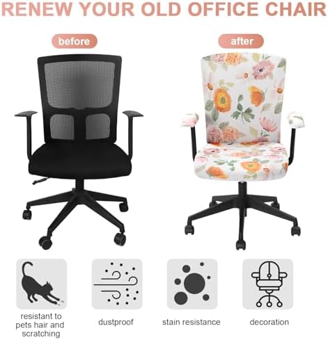 Tallew 4 Pcs Office Chair Cover Desk Seat Stretchable Set, Flower