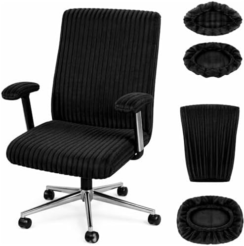 Tegeme Set of 4 Faux Fur Office Chair Covers with Armrest Covers, Black