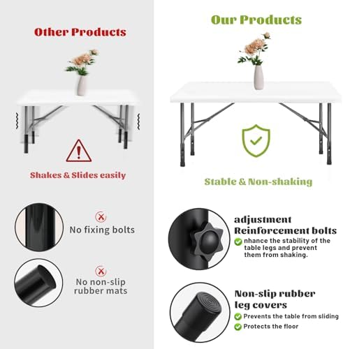 8-Pack Table Legs Extensions for Straight/Bent Folding Tables, Folding Table Leg Extenders, Reduces Stooped Work Improves Back Pain, 2-Level Height Adjustable Furniture Risers (3.6"/ 5.2")
