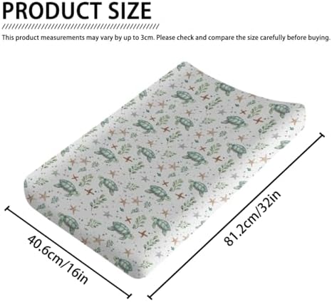 Watercolor Sea Turtle Starfish Fishes Pattern Baby Changing Pad Cover, Unisex Ocean Animals Nursery Diaper Changing Table Pad Mat Sheet for Boys Girls-16x32