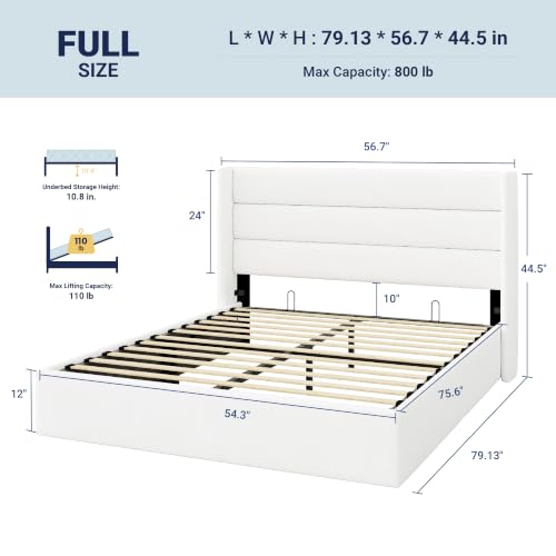 Full Size Lift Up Hydraulic Storage Bed Frame White