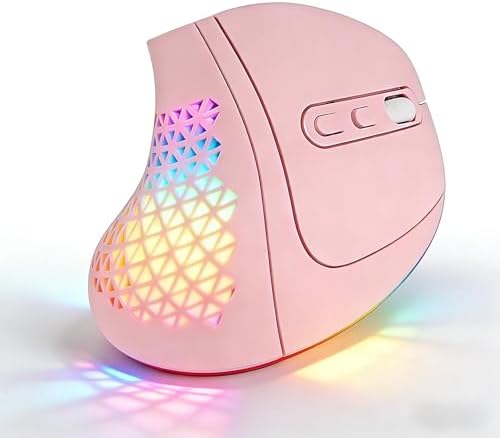 Bluetooth Wireless Dual-Mode Vertical Mouse - Silent Click, Ergonomic Comfort for Office & Home Use, Rechargeable with LED Breathing Light, Compatible with Multiple Devices (Pink)