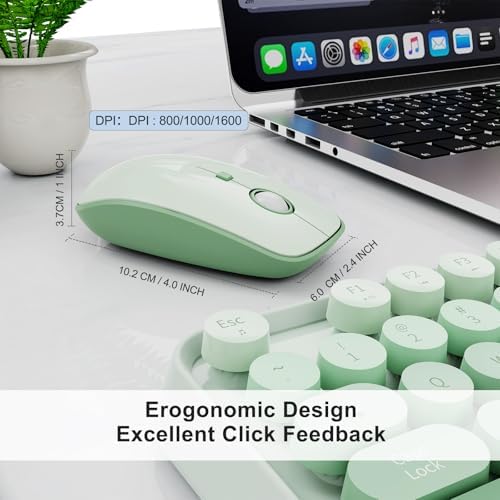 Sage Green Wireless Keyboard and Mouse Combo,Cute Round Keys,for PC Laptop
