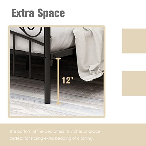 Queen Size Metal Canopy Bed Frame, Black