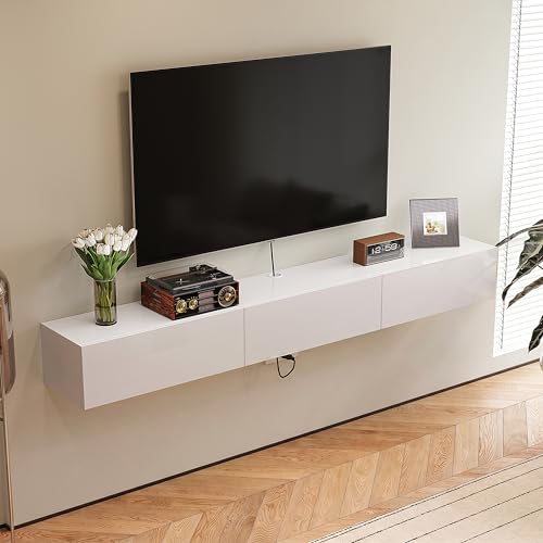 47'' Floating TV Stand,High Gloss Wall Mounted TV Console,White