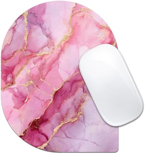 Contoured Oval Mouse Pad 6x8in Non-Slip for Laptop,Pink Marble