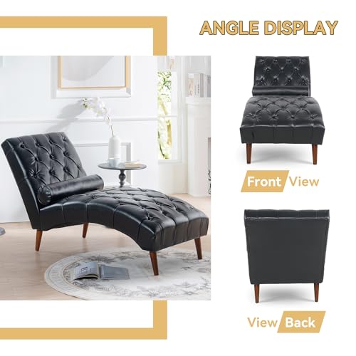 PU Leather Chaise Lounge Chair Indoor, Armless, Black