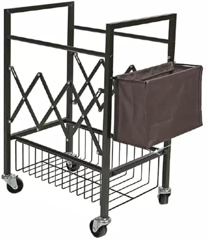 Large Home Gym Organizer Cart, Rolling Yoga Mat Storage Rack for Foam Rollers, Badminton & Table Tennis Rackets, with Hanging Basket, Floor Standing - Rust Color