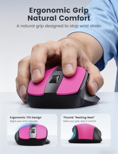 Hot Pink Wireless Mouse for Laptop, Cordless Computer Mice for Travel