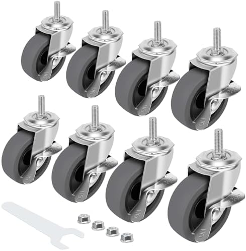 Caster Wheels, 3" Locking Swivel Threaded Stem Casters Set with Brake of 8