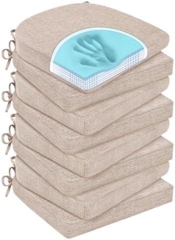 Chair Cushions for Dining Chairs, Non Slip Chair Pads with Ties and Washable Covers, Memory Foam Kitchen Chair Cushions Set of 8, 16"X16"X2.5", Oatmeal Beige