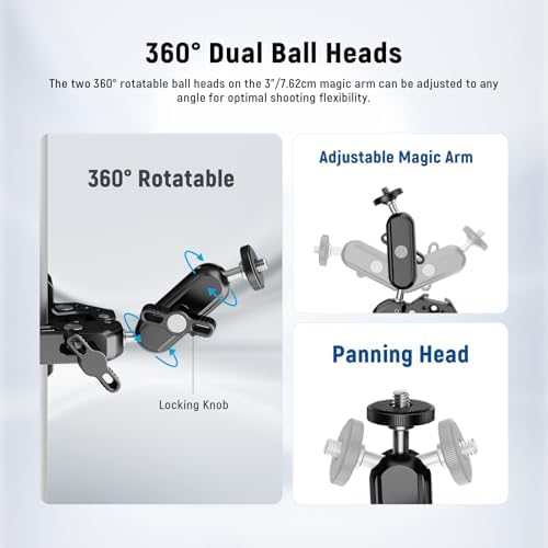 NEEWER Super Clamp with 3" Dual Ballhead Magic Arm Camera Phone Mount, ST88