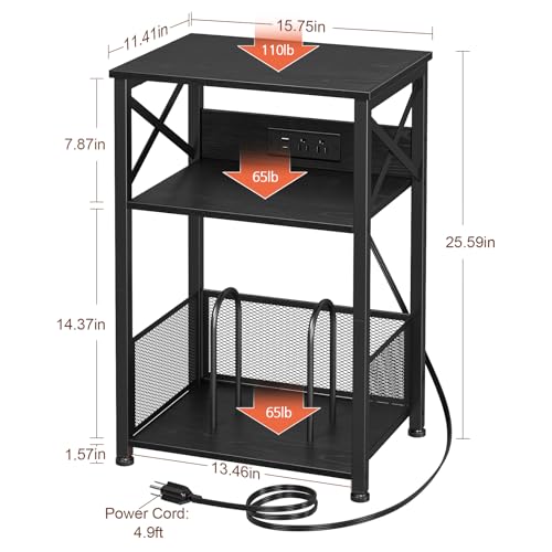 Record Player Stand with Charging Station, Vinyl Record Storage