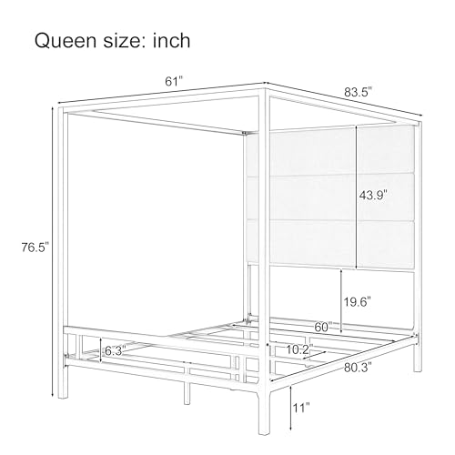 Queen Size Canopy Bed with Upholstered Headboard and Storage,Gold+Dark Grey