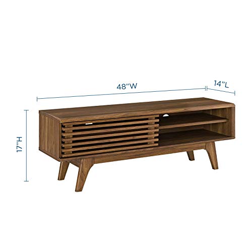 Render 48" Mid-Century Modern Low Profile Media Console TV Stand, 48 Inch, Walnut