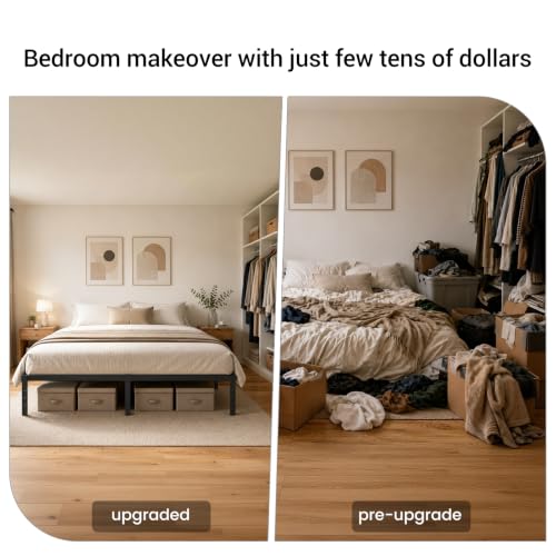 Queen Bed Frame 11 Legs Support Metal Platform with Storage Space