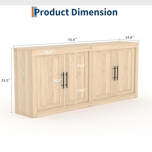 70.8" Sideboard Buffet Cabinet with 4 Wooden Doors, Natural