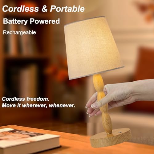 CASTLELIFE Rechargeable Cordless Table Lamp, 5000mAh Battery Powered Touch Desk Lamp, 3-Level & Stepless Dimmable Night Light, Portable Bedside Lamp for Bedroom, Outdoor, Bulb Included, Wood Grain