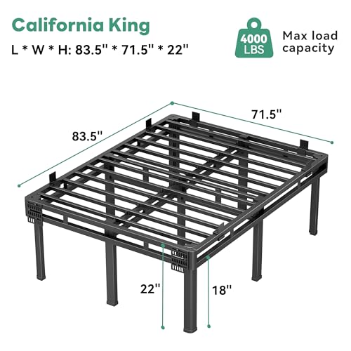 22 inch Cal King Bed Frame with Rounded Legs, Double Layer Design