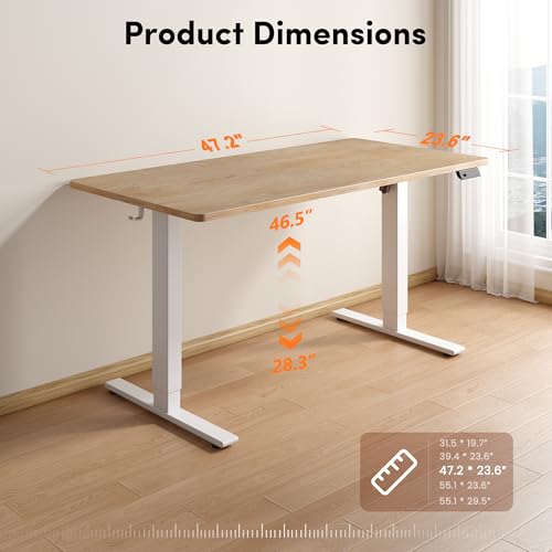 One-Piece Standing Desk, 48"x24" Seamless Tabletop Electric Height Adjustable for Home Office, Study Rooms & Multi-Device Workstations, Maple