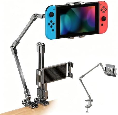 Portable Monitor Stand for 6-17.3 Inch Screens, Adjustable Foldable Monitor Arm Mount for Desk, Carbon Steel Portable Monitor Holder, 360° Rotatable Desktop Stand for Monitors, Tablets & Gaming