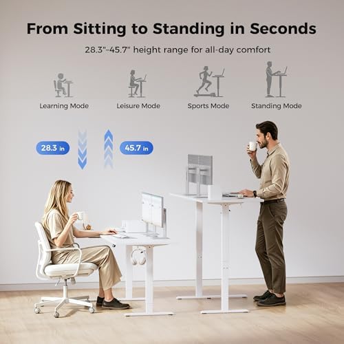 Agilestic 55 * 28 Inch Reversible L Shaped Electric Standing Desk, White