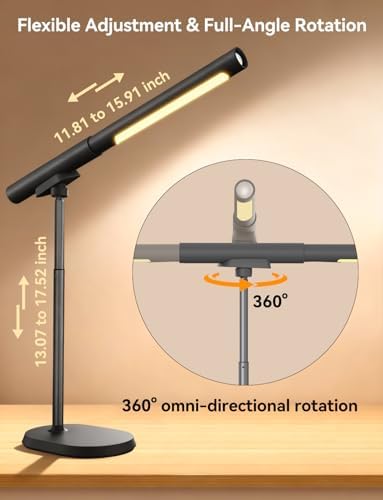 Cordless Desk Lamp, Magnetic LED Work Light, Rechargeable Battery Powered Lamp, Dimmable Brightness & 3 Color Modes, Wireless Table Lighting for Reading, Bed, Flashlight with Signal Light for Camping